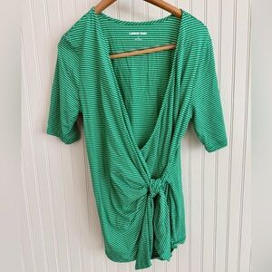 Lands' End Top Size Small Green Striped Top with Tie-Front Knot